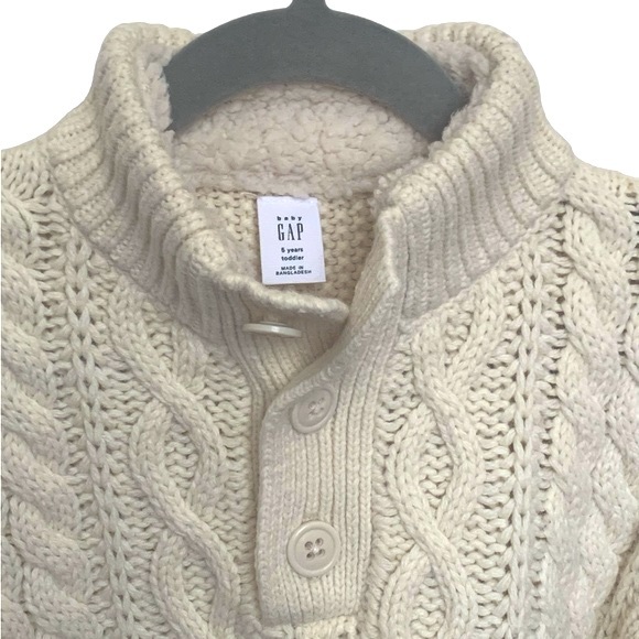 New! Baby Gap Mockneck cable-knit sweater, cotton and wool, beige, boy 5 years - Picture 4 of 7